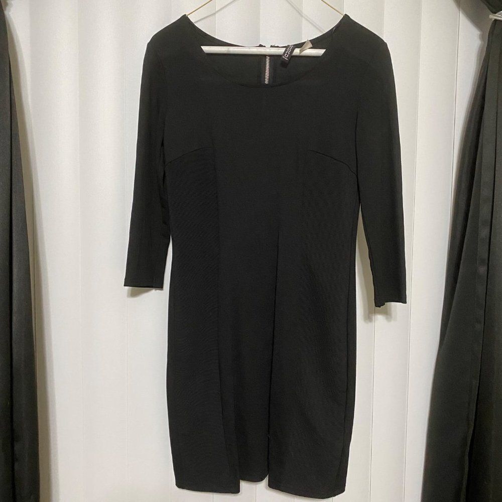 Divided by H&M black knee high dress, 3/4 sleeves, zippered back - Picture 1 of 3